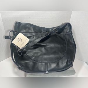 Cul-De-Sac  Black Genuine Leather  Shoulder Bag with Purple Trim - New With Tags